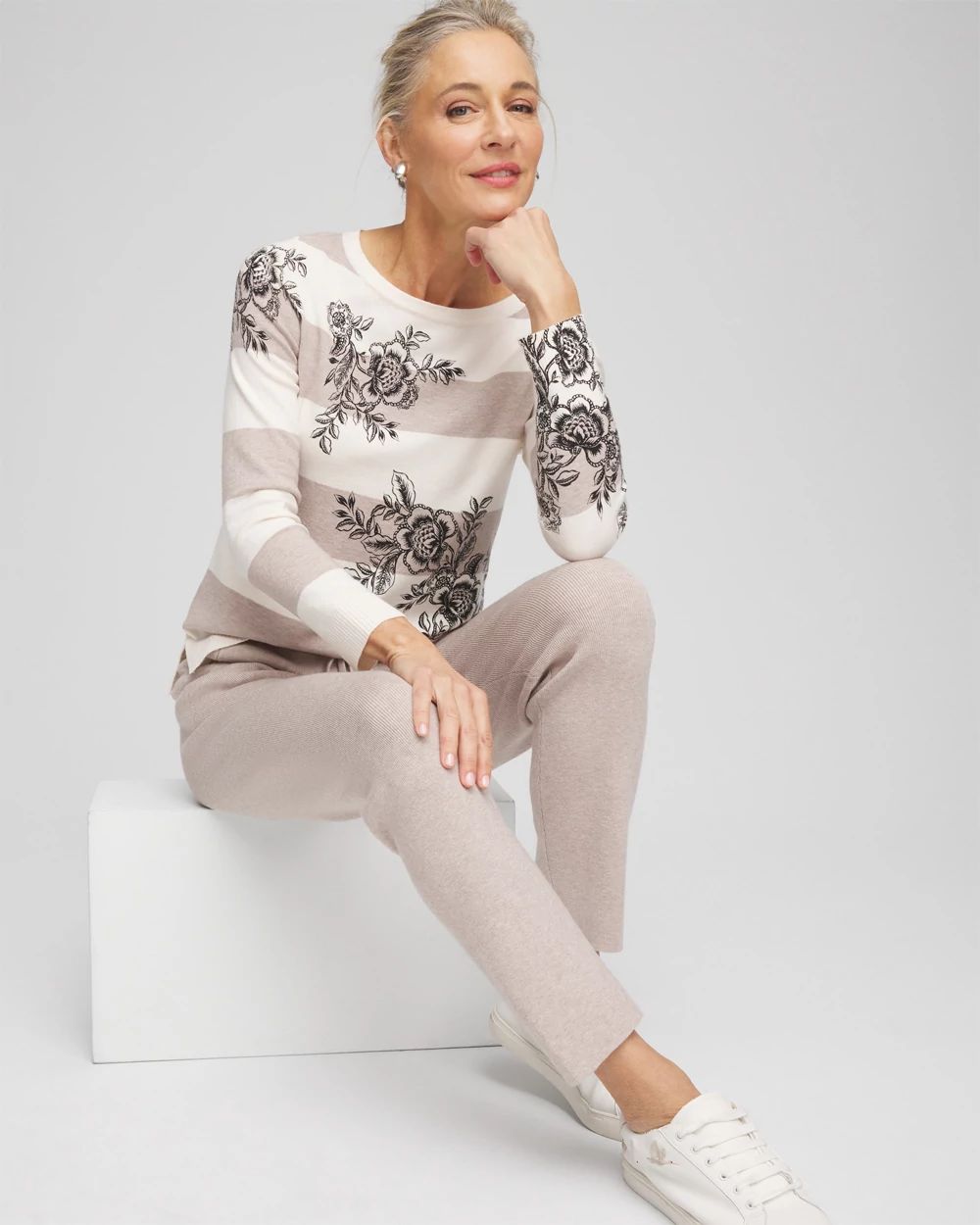 susan cianciolo スウェット Zenergy® Luxe Cashmere Blend Floral Stripe Sweater | Chico's